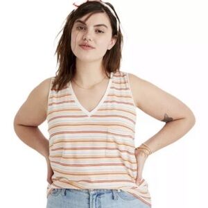 Madewell Whisper Cotton V Neck in Stripes Tank Top